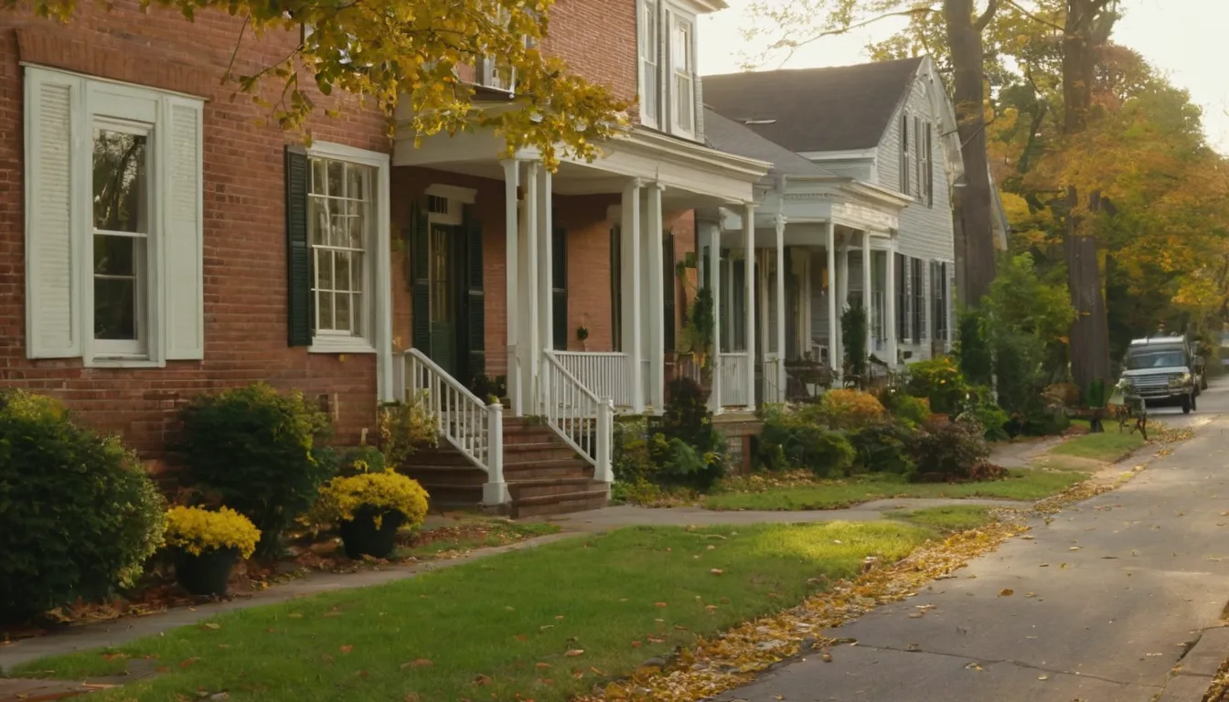A tree-lined residential street with colonial homes and rowhouses in Aberdeen